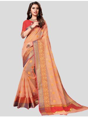 Peach Cotton  Silk Designer Saree thumbnail FABSA20288