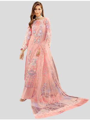 Peach Net Pakistani Suit with Dupatta small FABSL20096
