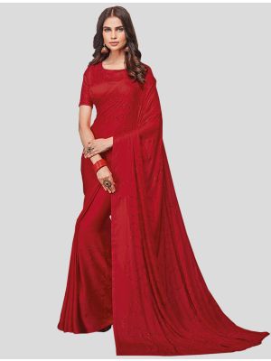 Red Soft Satin Designer Saree small FABSA20292