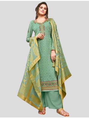 Sea Green Tussar Art Silk Straight Suit with Dupatta small FABSL20075