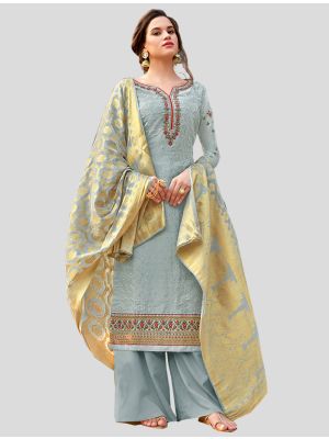 Steel Blue Tussar Art Silk Straight Suit with Dupatta small FABSL20079