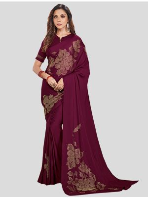 Wine Soft Satin Designer Saree small FABSA20295
