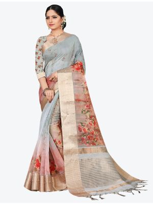 Baby Blue Organza Designer Saree small FABSA20337