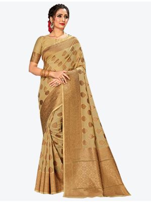 Beige Cotton Handloom Designer Saree small FABSA20332