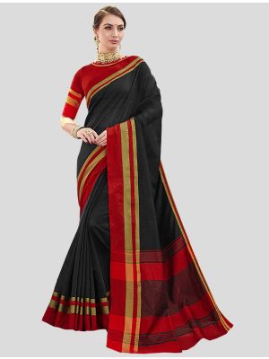 Black Cotton Designer Saree small FABSA20409