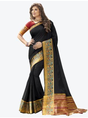 Black Khadi  Silk Designer Saree small FABSA20309