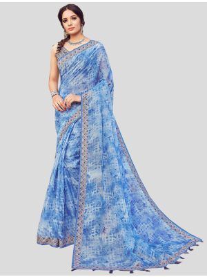 Blue Cotton Silk Designer Saree small FABSA20355