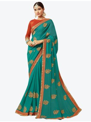 Blue Georgette Designer Saree small FABSA20301