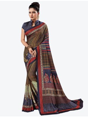Brown Tussar Silk Slub Designer Saree small FABSA20323