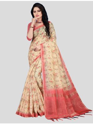 Cream Cotton Silk Designer Saree small FABSA20399