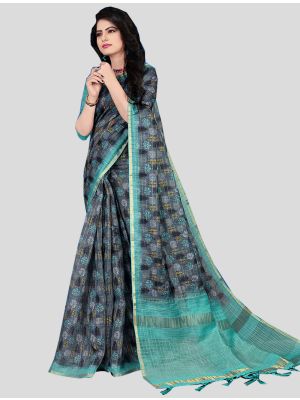Dark Grey Cotton Silk Designer Saree thumbnail FABSA20396