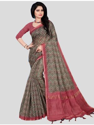 Dark Grey Cotton Silk Designer Saree thumbnail FABSA20402