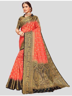Dark Peach Nylon Crepe Silk Designer Saree small FABSA20389