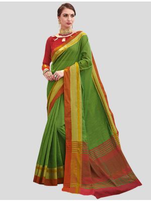 Green Cotton Designer Saree small FABSA20413