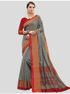 Grey Cotton Designer Saree small FABSA20404