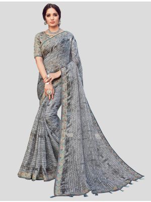 Grey Cotton Silk Designer Saree small FABSA20357