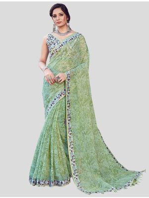 Light Green Cotton Silk Designer Saree small FABSA20362