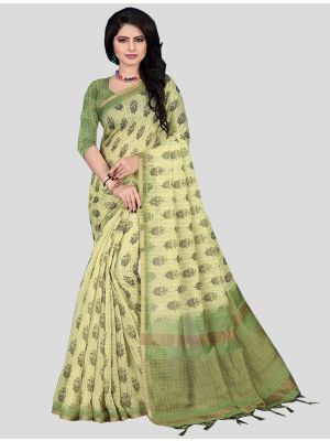 Light Green Cotton Silk Designer Saree small FABSA20397