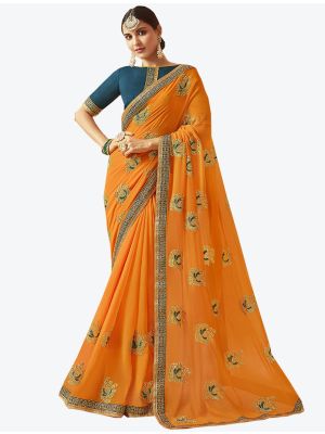 Light Orange Georgette Designer Saree small FABSA20298