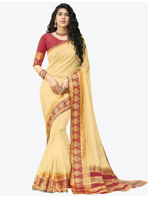 Light Yellow Khadi  Silk Designer Saree small FABSA20311
