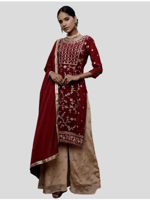 Maroon Chinon Straight Suit with Dupatta small FABSL20125