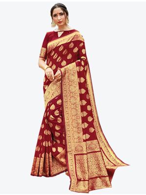 Maroon Cotton Handloom Designer Saree small FABSA20333