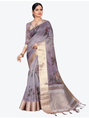 Mauve Organza Designer Saree small FABSA20336
