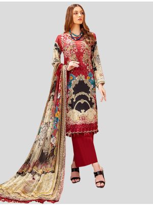 Multicolor Cotton Satin Straight Suit with Dupatta small FABSL20130