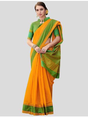Mustard Yellow Cotton Designer Saree small FABSA20407