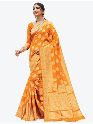 Musturd Yellow Cotton Handloom Designer Saree small FABSA20331