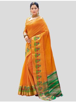 Musturd Yellow Khadi Silk Designer Saree small FABSA20347