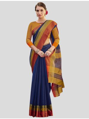 Navy Blue Cotton Designer Saree small FABSA20416