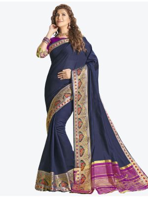 Navy Blue Khadi  Silk Designer Saree small FABSA20308