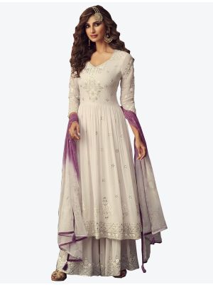 Off-White Georgette Sharara Suit with Dupatta thumbnail FABSL20123