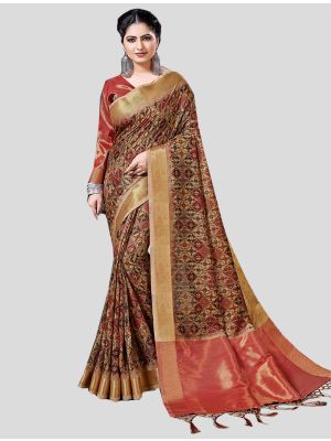 Olive Green Art Silk Designer Saree small FABSA20369