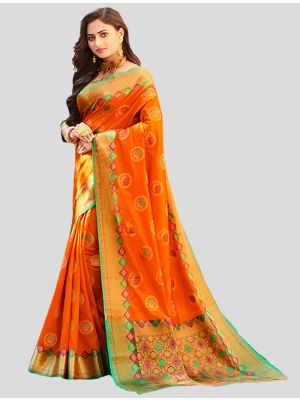Orange Banarasi Art Silk Designer Saree thumbnail FABSA20379