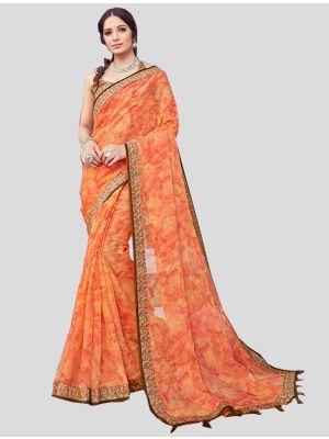 Orange Cotton Silk Designer Saree small FABSA20360