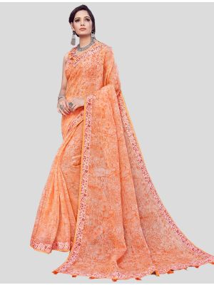Orange Cotton Silk Designer Saree thumbnail FABSA20363