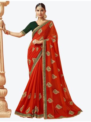 Orange Georgette Designer Saree thumbnail FABSA20300