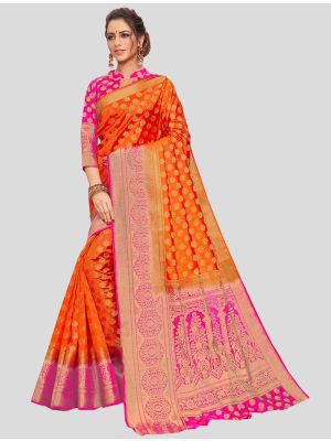 Orange Nylon Crepe Silk Designer Saree small FABSA20388