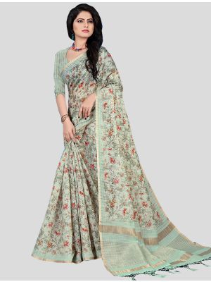 Pastel Green Cotton Silk Designer Saree small FABSA20394