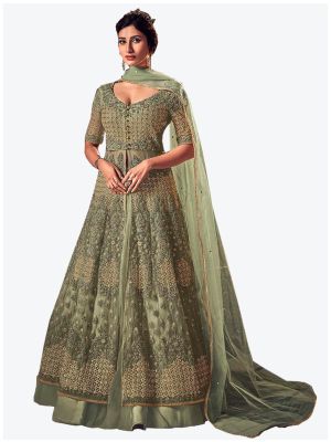 Pastel Green Net Floor Length Suit with Dupatta small FABSL20114