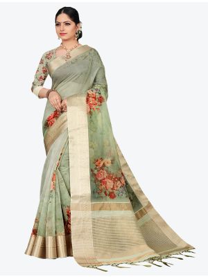 Pastel Green Organza Designer Saree small FABSA20340