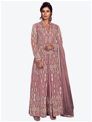 Pastel Pink Net Floor Length Suit with Dupatta small FABSL20108