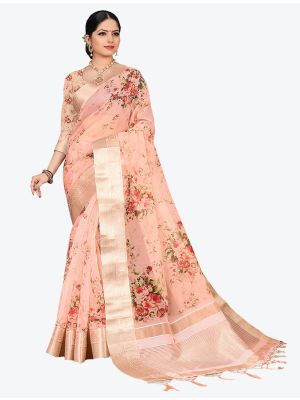 Peach Organza Designer Saree small FABSA20334