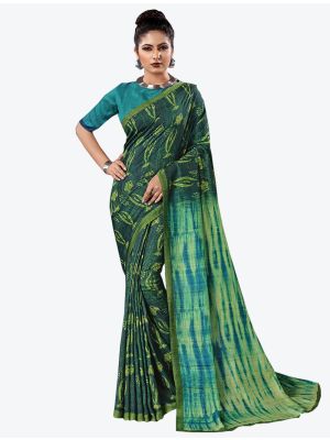 Pine Green Tussar Silk Slub Designer Saree small FABSA20317