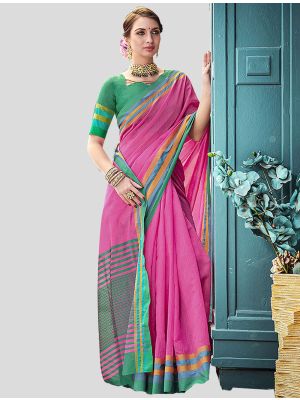 Pink Cotton Designer Saree small FABSA20403