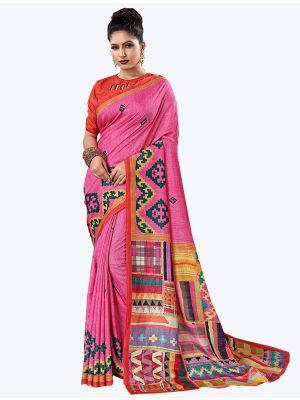 Pink Tussar Silk Slub Designer Saree small FABSA20314