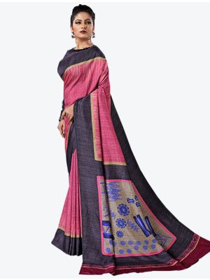 Pink Tussar Silk Slub Designer Saree small FABSA20316