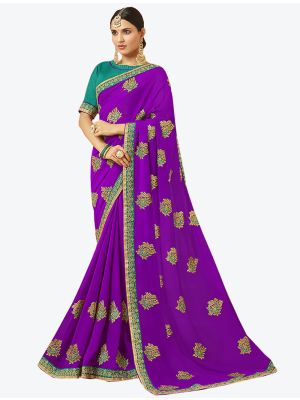Purple Georgette Designer Saree small FABSA20302